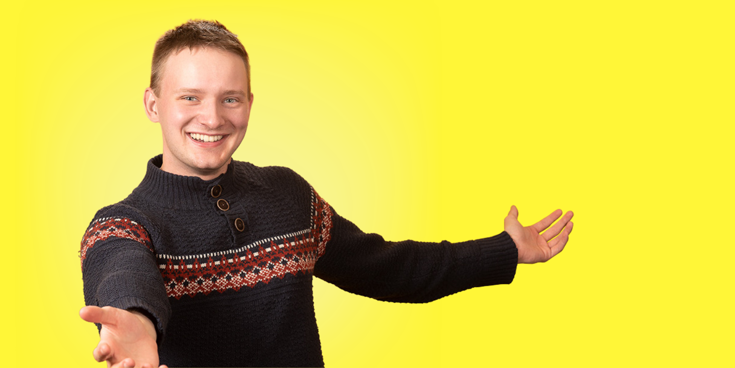 Språkambassadör som välkomnar med öppna armar